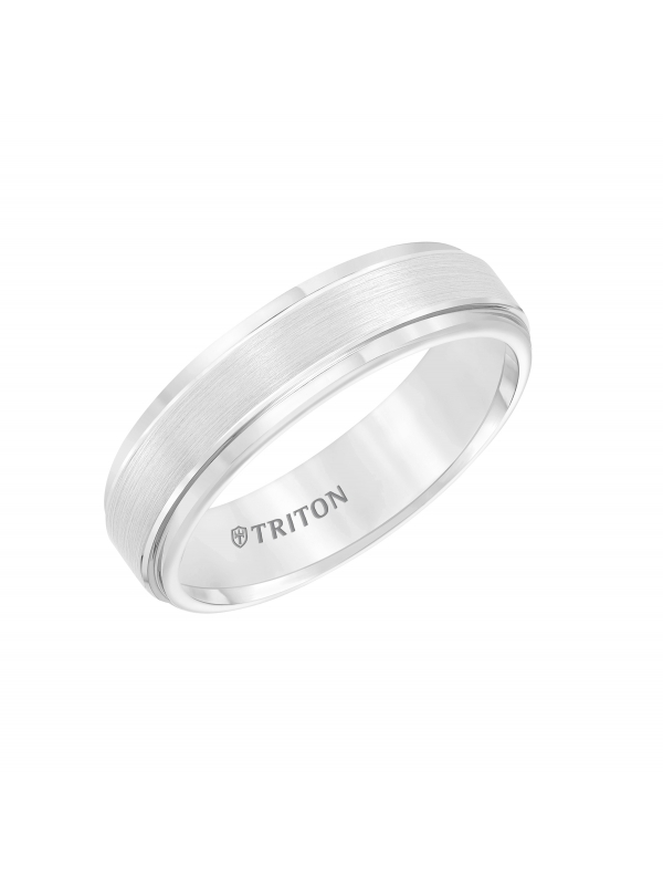6mm White Tungsten Carbide Satin Finish Flat Center with Bright Step Edge Comfort Fit Band.