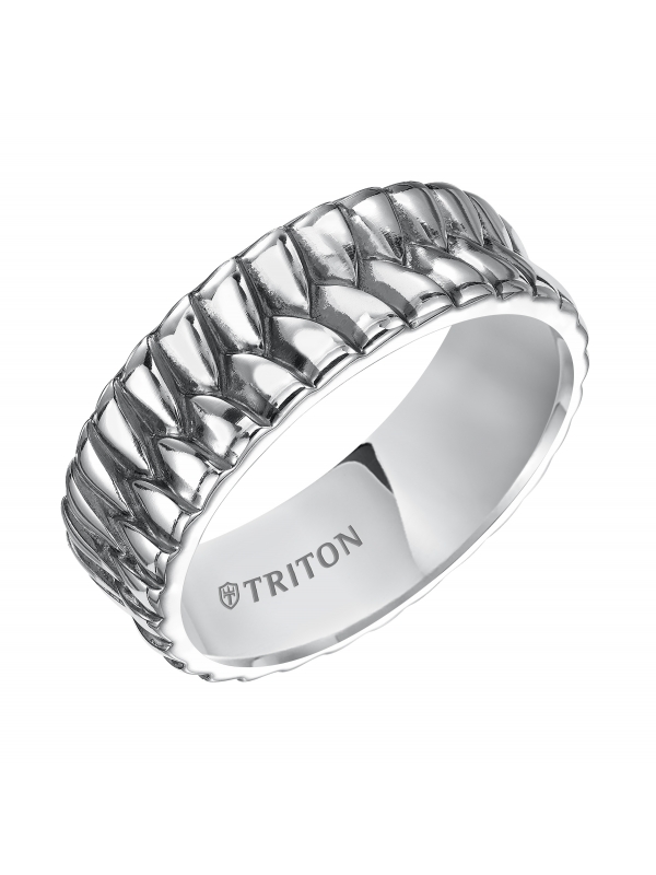 Sterling Silver Cast Woven Comfort Fit Band with Black Oxidation.