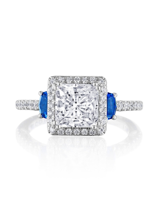 Princess 3-Stone Engagement Ring with Blue Sapphire