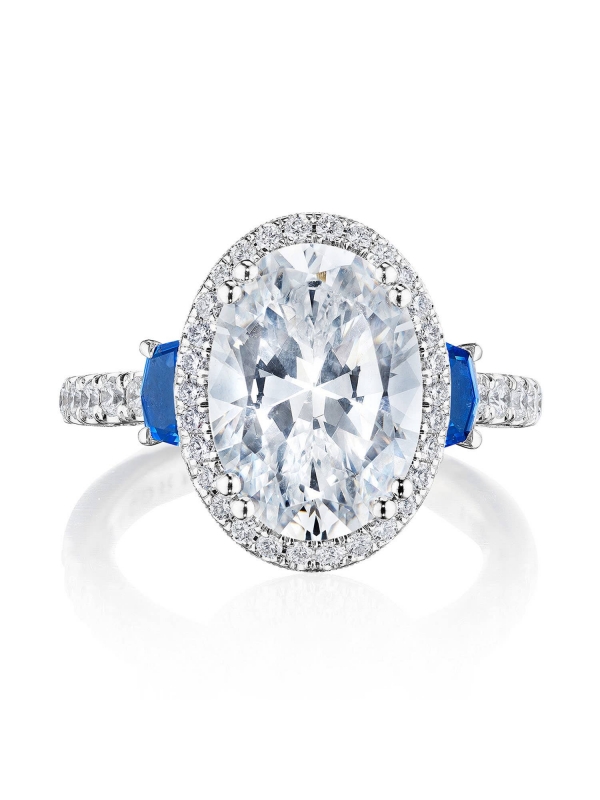 Oval 3-Stone Engagement Ring with Blue Sapphire