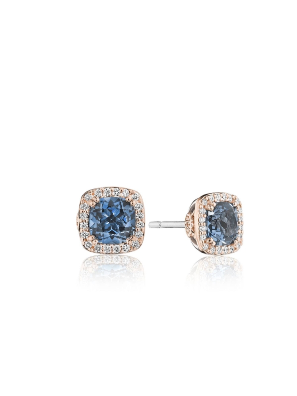 Cushion Bloom Gemstone Earrings with Diamonds and London Blue Topaz