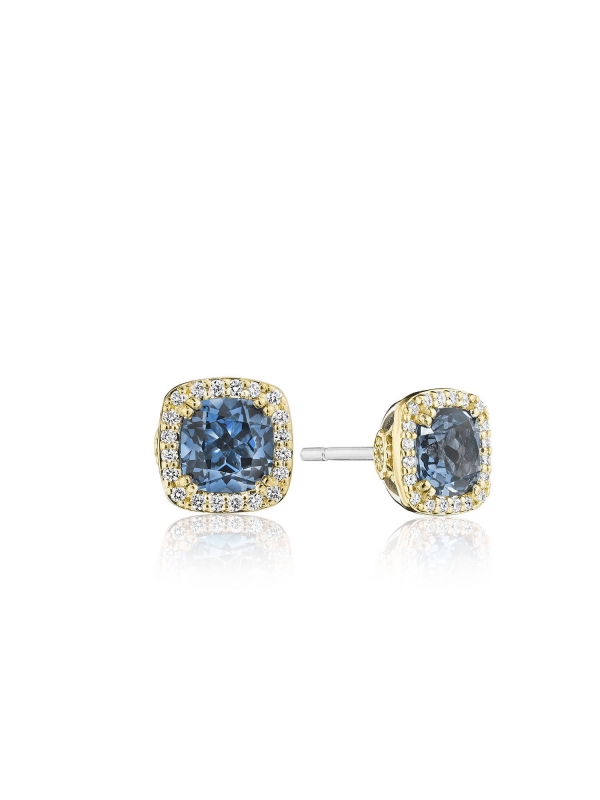 Cushion Bloom Gemstone Earrings with Diamonds and London Blue Topaz