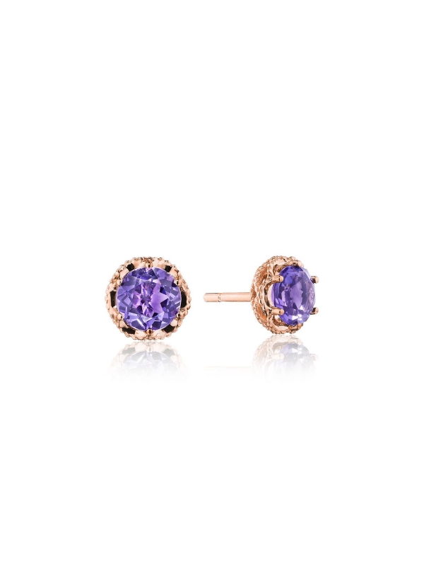 Petite Crescent Crown Studs featuring Amethyst and Rose Gold