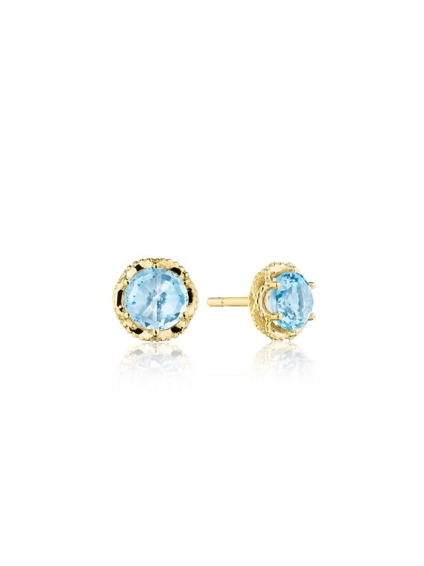 Petite Crescent Crown Studs featuring Sky Blue Topaz and Yellow Gold