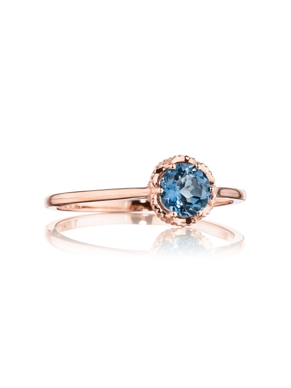 Petite Crescent Crown Gem Ring featuring London Blue Topaz