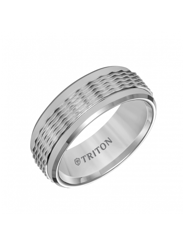 8MM Classic Tungsten Band w/Wavy Sand Center and Bright Rims