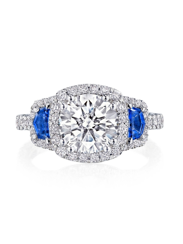 Round with Cushion 3-Stone Engagement Ring