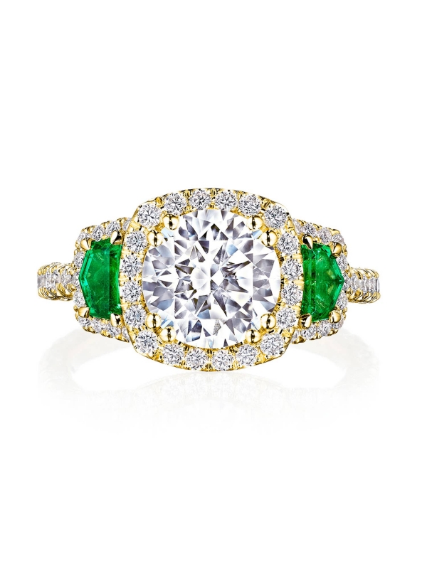Round with Cushion 3-Stone Engagement Ring