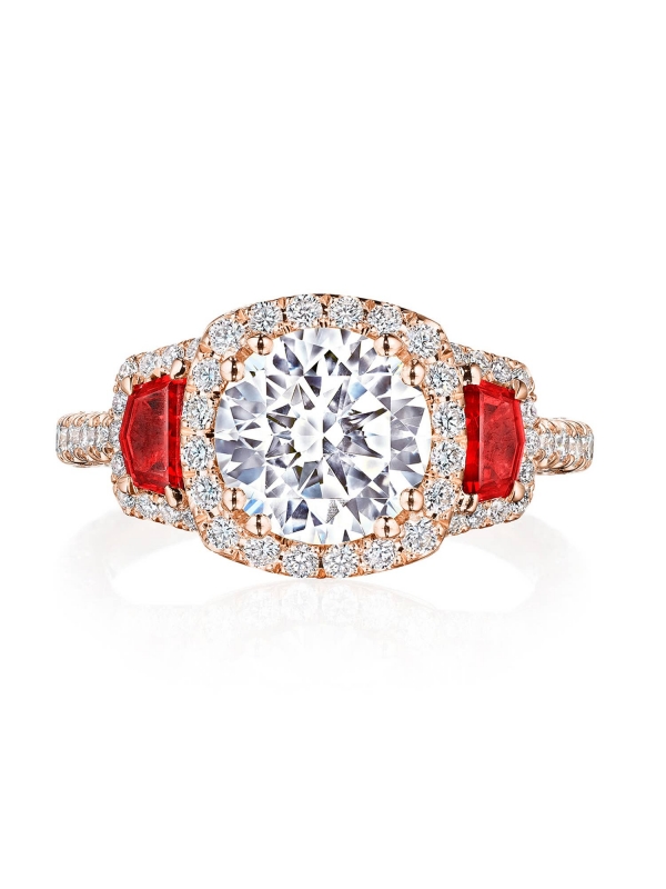 Round with Cushion 3-Stone Engagement Ring